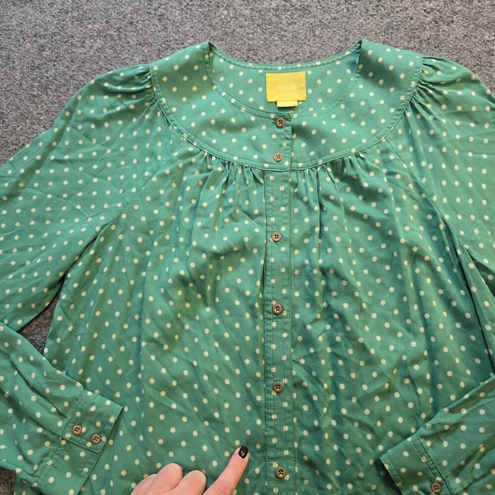 Maeve Top Womens Size Small Green Polka Dot Button Up Long Sleeve Career Casual - Picture 6 of 11